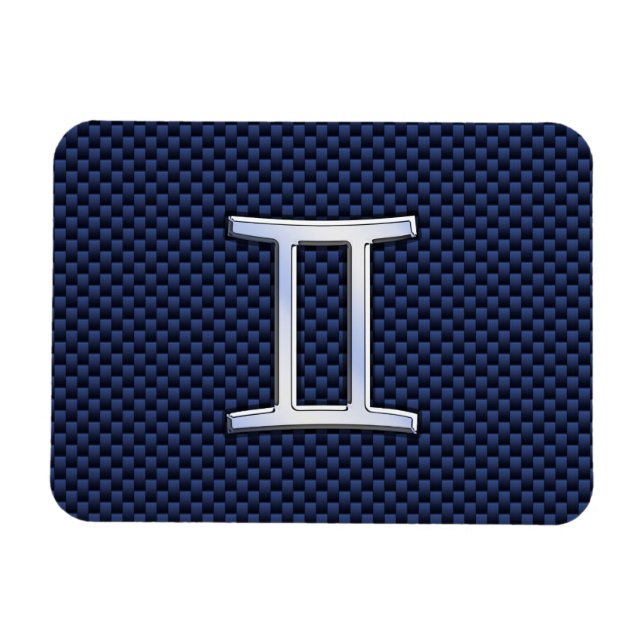 Gemini Zodiac Sign on Blue Carbon Fibre Style Magnet (Horizontal)