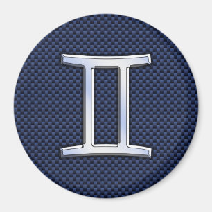 Gemini Zodiac Sign on Blue Carbon Fibre Style Magnet