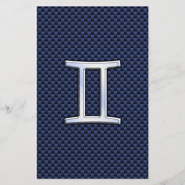 Gemini Zodiac Sign on Blue Carbon Fibre Style Stationery (Front)