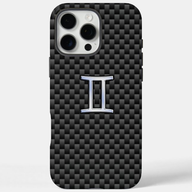 Gemini Zodiac Sign on Charcoal Carbon Fibre Case-Mate iPhone Case (Back)