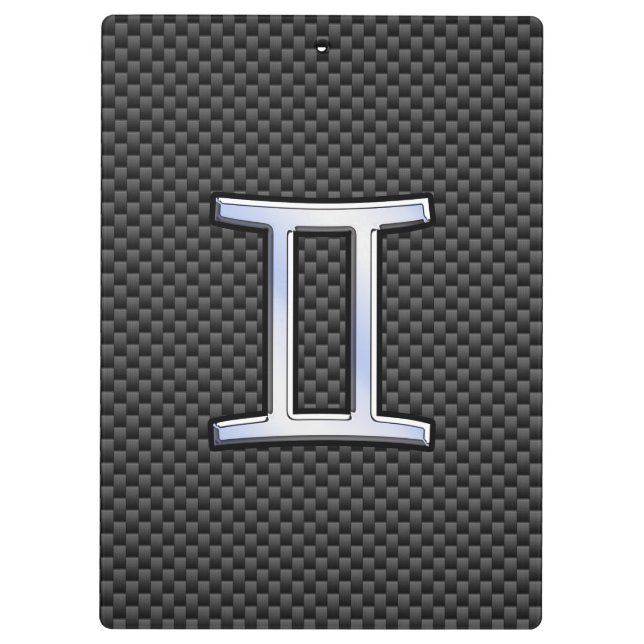 Gemini Zodiac Sign on Charcoal Carbon Fibre Print Clipboard (Back)