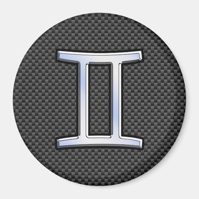 Gemini Zodiac Sign on Charcoal Carbon Fibre Print Magnet (Front)