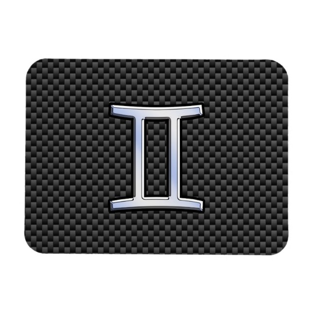 Gemini Zodiac Sign on Charcoal Carbon Fibre Print Magnet (Horizontal)
