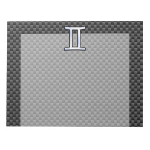 Gemini Zodiac Sign on Charcoal Carbon Fibre Print Notepad