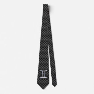 Gemini Zodiac Sign on Charcoal Carbon Fibre Print Tie