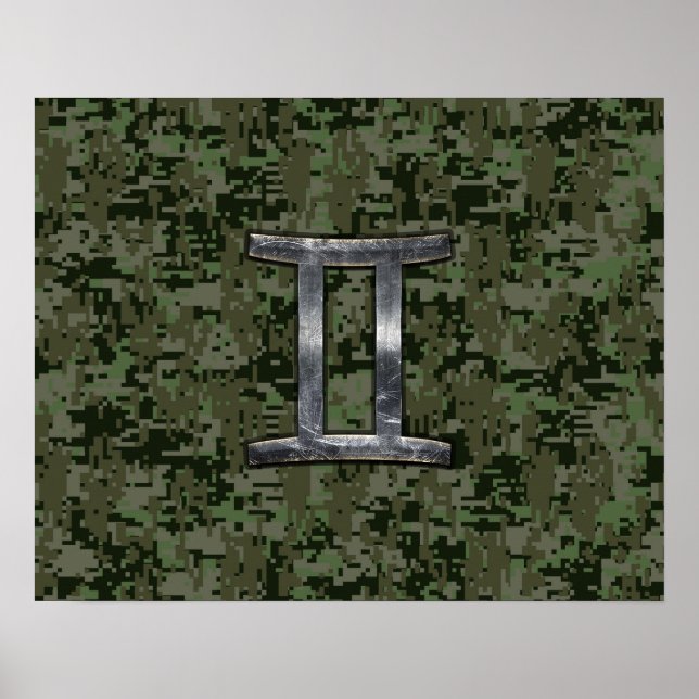 Gemini Zodiac Sign on Green Digital Camo (Front)