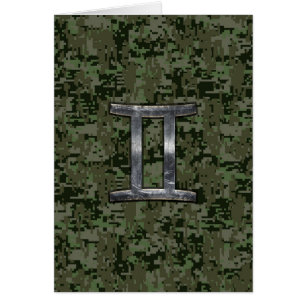 Gemini Zodiac Sign on Green Digital Camo