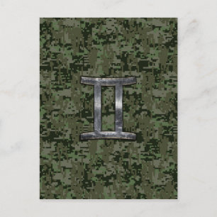 Gemini Zodiac Sign on Green Digital Camo Postcard