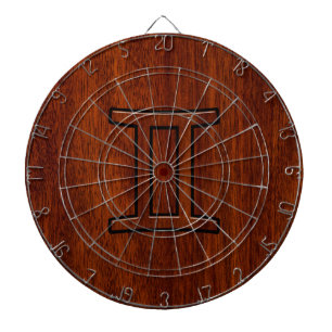 Gemini Zodiac Sign on Mahogany Wood Style Dartboard