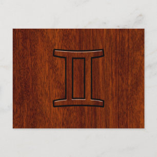 Gemini Zodiac Sign on Mahogany Wood Style Postcard