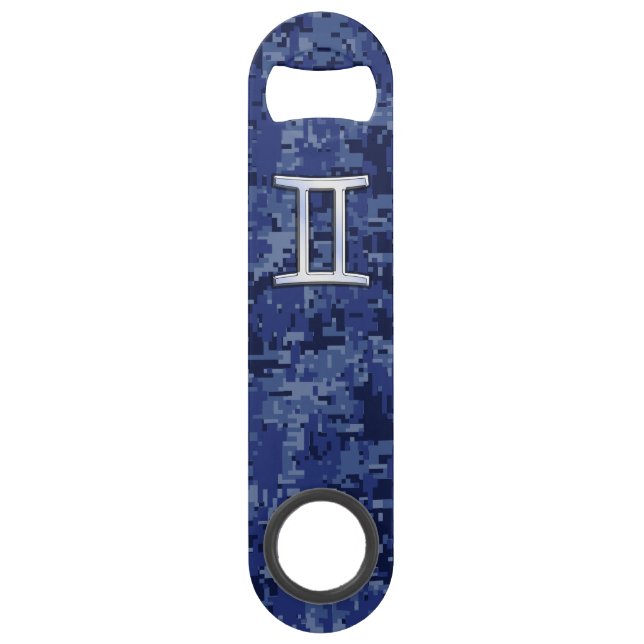 Gemini Zodiac Sign on Navy Blue Digital Camo (Front)