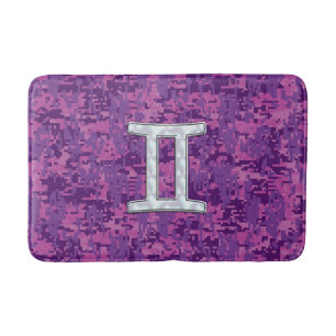 Gemini Zodiac Sign on Pink Digital Camo Bath Mat
