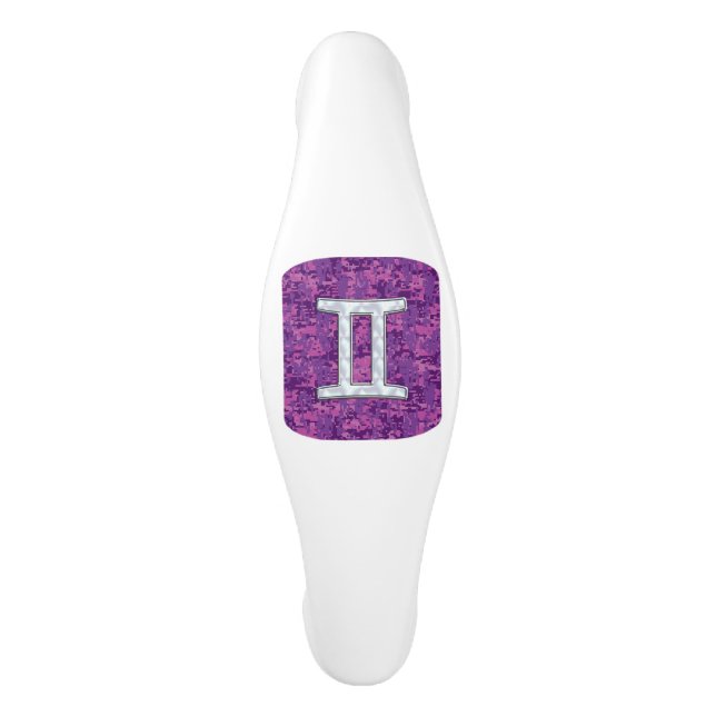 Gemini Zodiac Sign on Pink Digital Camo Ceramic Cabinet Pull (Front)