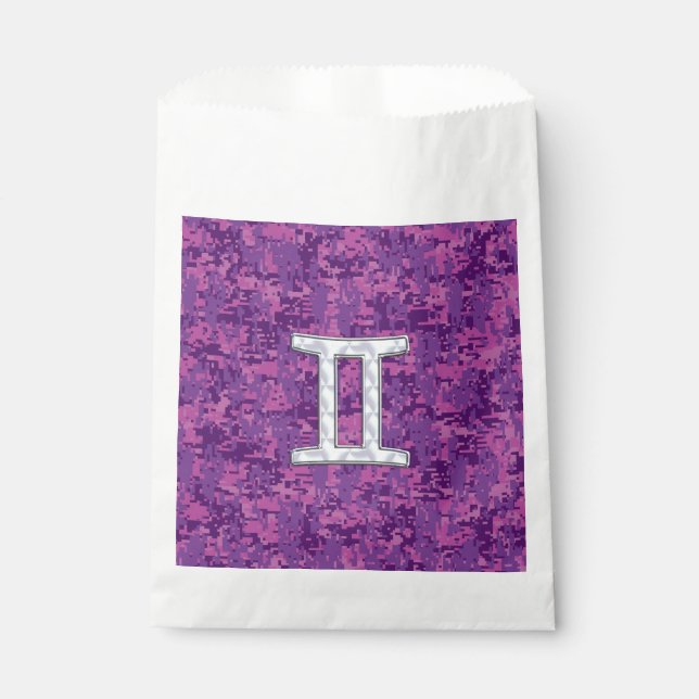 Gemini Zodiac Sign on Pink Digital Camo Favour Bag (Front)