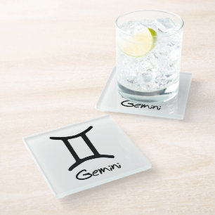 Gemini Zodiac Sign on White Background Glass Coaster