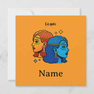 Gemini Zodiac Sign Pop Art - Retro Celestial Twins Invitation