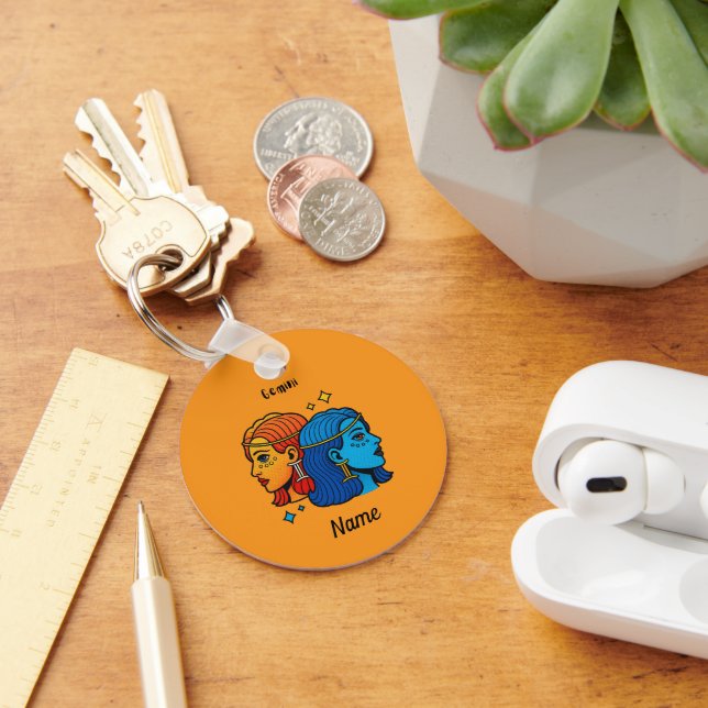 Gemini Zodiac Sign Pop Art - Retro Celestial Twins Key Ring (Desk)