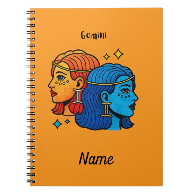 Gemini Zodiac Sign Pop Art - Retro Celestial Twins Notebook (Front)