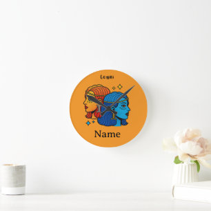 Gemini Zodiac Sign Pop Art - Retro Celestial Twins Round Clock
