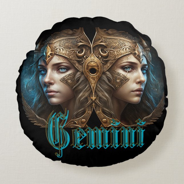 Gemini Zodiac Sign Round Cushion (Front)