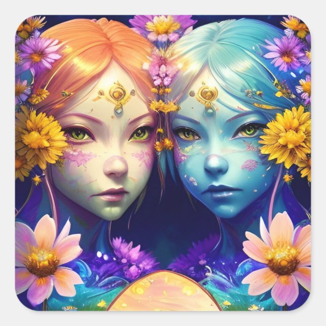 Gemini Zodiac Sign Square Sticker (Front)