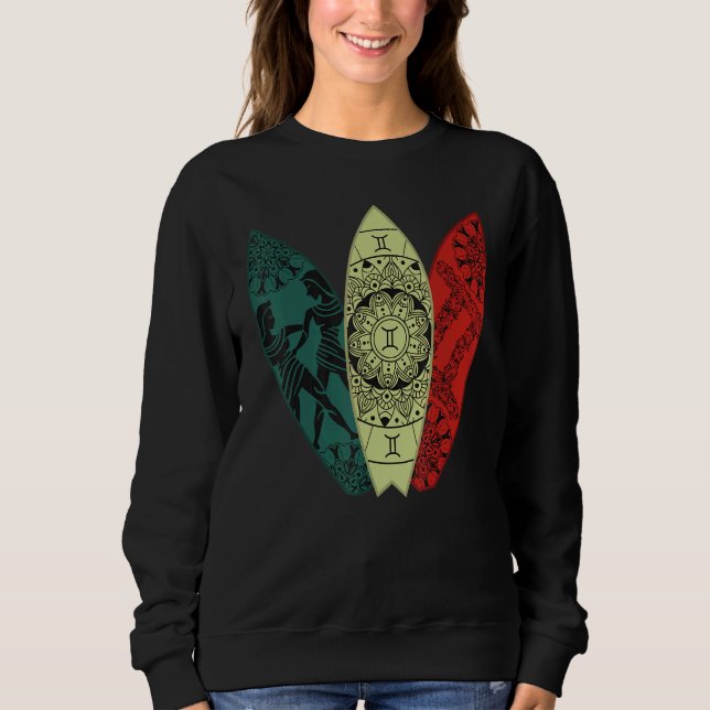 Gemini Zodiac Sign Surfboard Surfing Horoscope Sweatshirt (Front)
