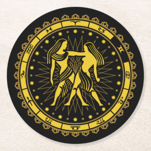 Gemini - Zodiac Sign - Symbol - Horoscope Round Paper Coaster