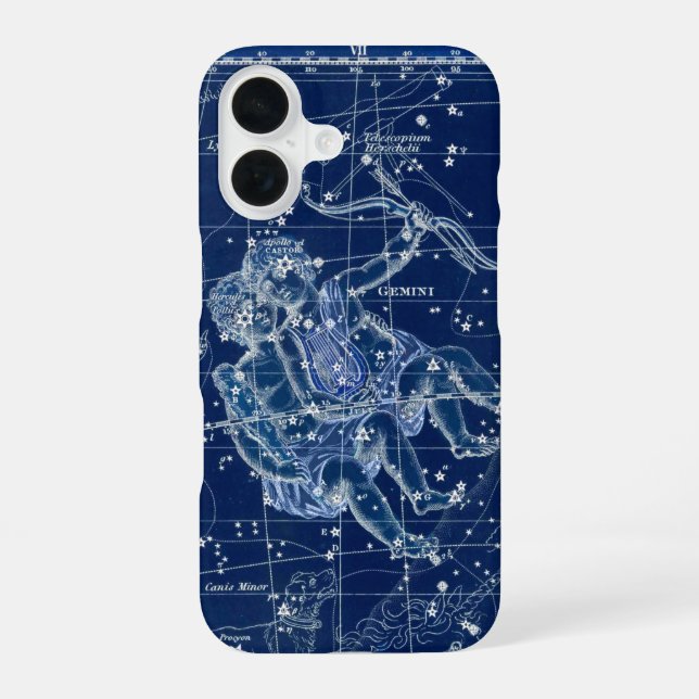 Gemini Zodiac Sign Vintage Illustration iPhone 16 Case (Back)