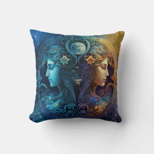 Gemini Zodiac Sign Watercolor Design Cushion
