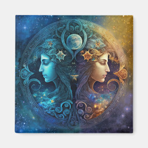 Gemini Zodiac Sign Watercolor Design Magnet