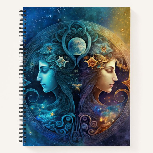 Gemini Zodiac Sign Watercolor Design Notebook (Front)