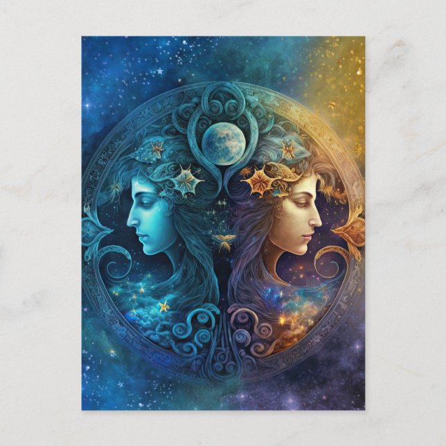 Gemini Zodiac Sign Watercolor Design Postcard (Front)