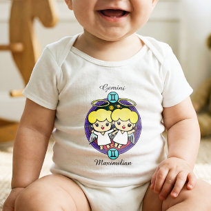 Gemini Zodiac Sign Whimsical Astrology Cartoon Baby Bodysuit
