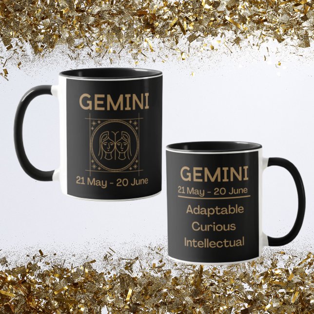 Gemini Zodiac Sign with Symbol and Traits Mug (Gemini Zodiac Coffee Mug with traits)