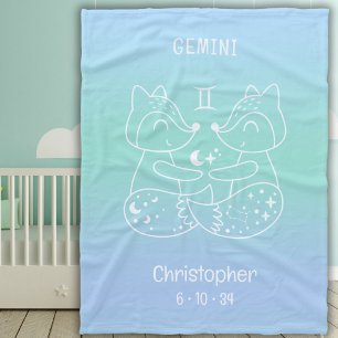 Gemini Zodiac Star Name Birthdate Blue Baby Fleece Blanket