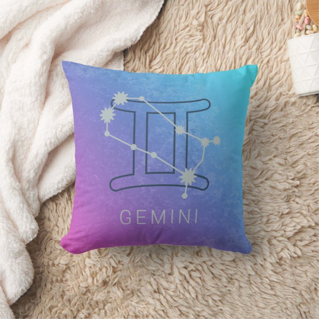 Gemini Zodiac Star Sign Watercolor Horoscope Cushion (Blanket)