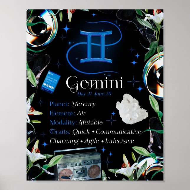 Gemini Zodiac Star Sign Y2K Black 4:5 Poster (Front)