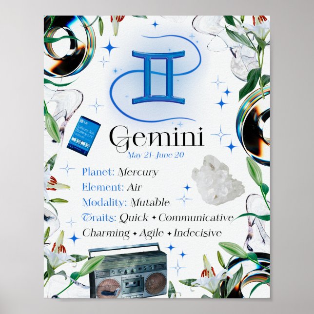 Gemini Zodiac Star Sing Y2K White 4:5 Poster (Front)