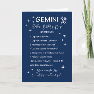 Gemini Zodiac Stellar Birthday Recipe Card