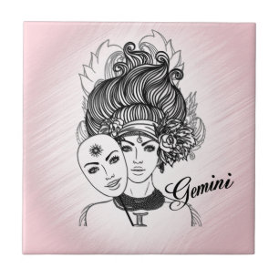 Gemini Zodiac Symbol and Sign Pink Ceramic Tile