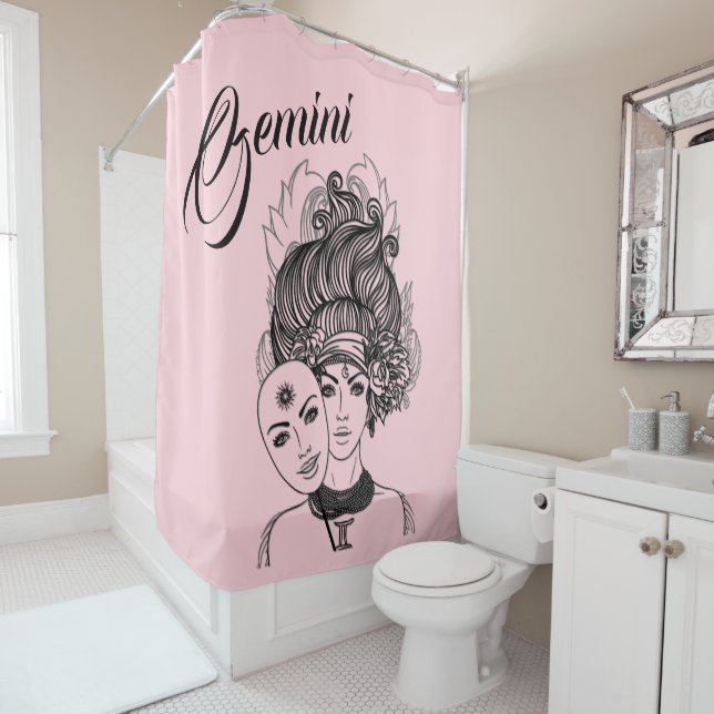 Gemini Zodiac Symbol and Sign Pink Shower Curtain (In Situ)