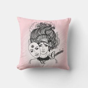 Gemini Zodiac Symbol and Sign Pink Solid Pink Back Cushion