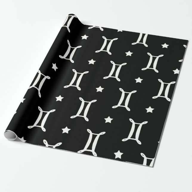 Gemini Zodiac Symbol and Stars Pattern Wrapping Paper (Unrolled)