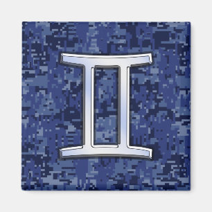 Gemini Zodiac Symbol Blue Digital Camouflage Magnet