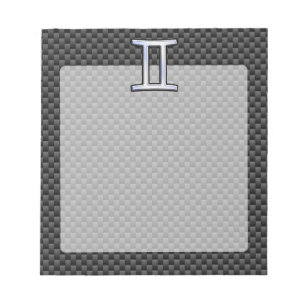 Gemini Zodiac Symbol Charcoal Carbon Fibre Print Notepad