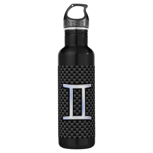 Gemini Zodiac Symbol Charcoal Carbon Fibre Style 710 Ml Water Bottle (Front)