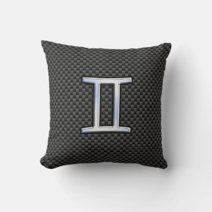 Gemini Zodiac Symbol Charcoal Carbon Fibre Style Cushion