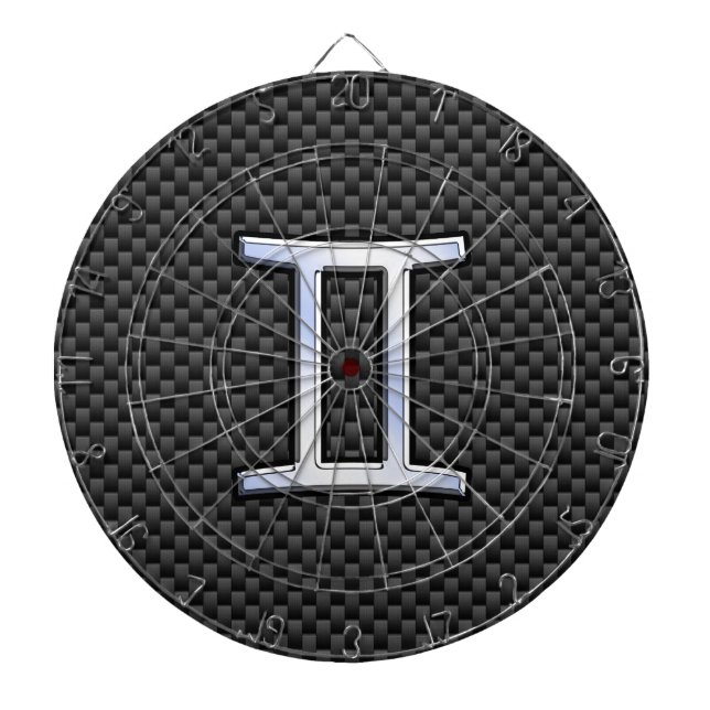Gemini Zodiac Symbol Charcoal Carbon Fibre Style Dartboard (Front)