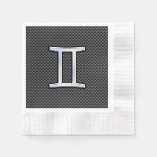 Gemini Zodiac Symbol Charcoal Carbon Fibre Style Napkin
