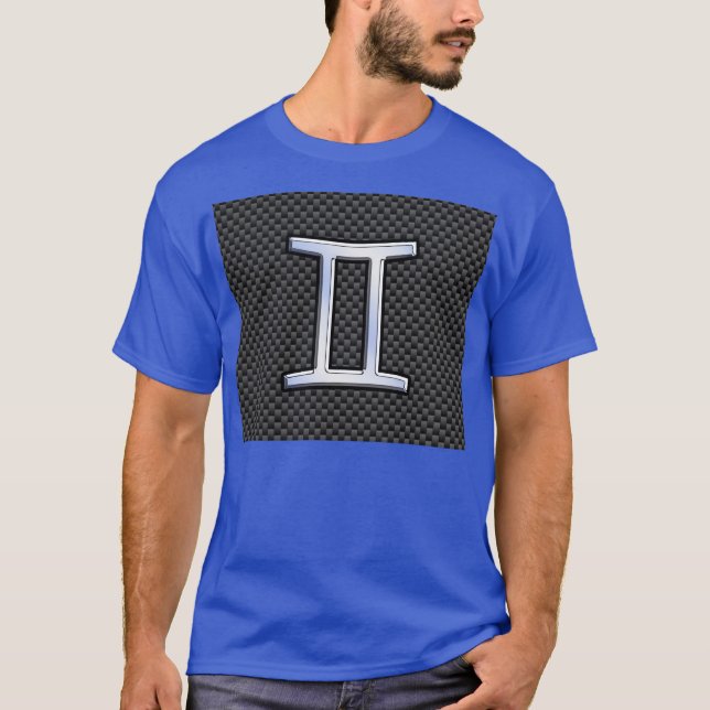 Gemini Zodiac Symbol Charcoal Carbon Fibre Style T-Shirt (Front)
